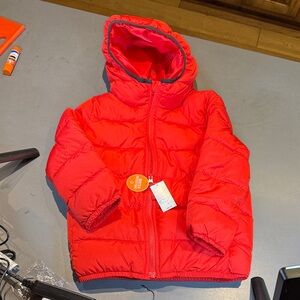Bright Red Puffer Jacket with Hood
